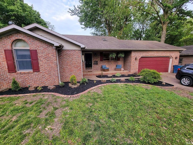 single story home with a front lawn and a garage