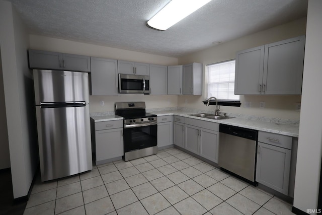 kitchen featuring sink, gray cabinetry, and stainless steel appliances