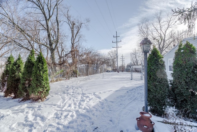 view of yard covered in snow