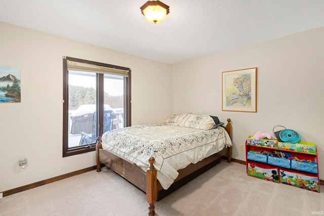 bedroom with light colored carpet