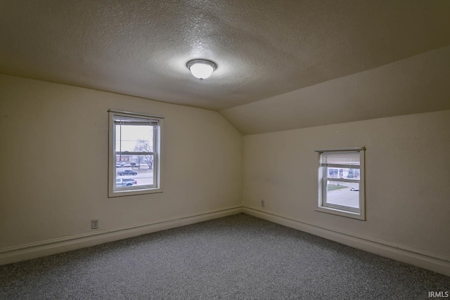 additional living space featuring a textured ceiling and vaulted ceiling