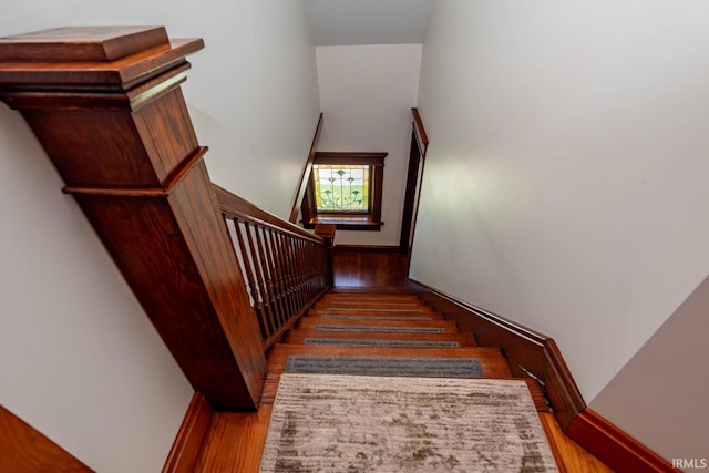 staircase featuring hardwood / wood-style floors