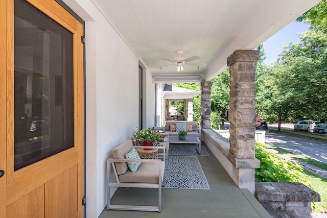 view of patio / terrace featuring ceiling fan and a porch