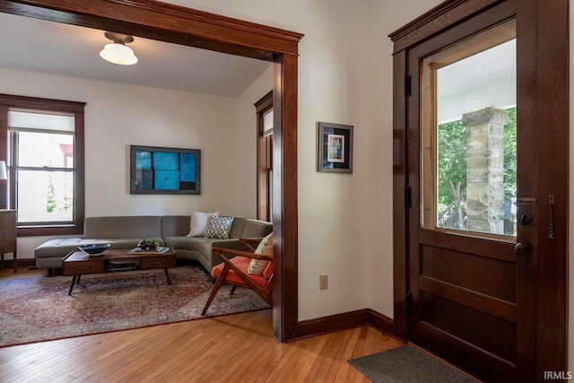 interior space with light hardwood / wood-style floors