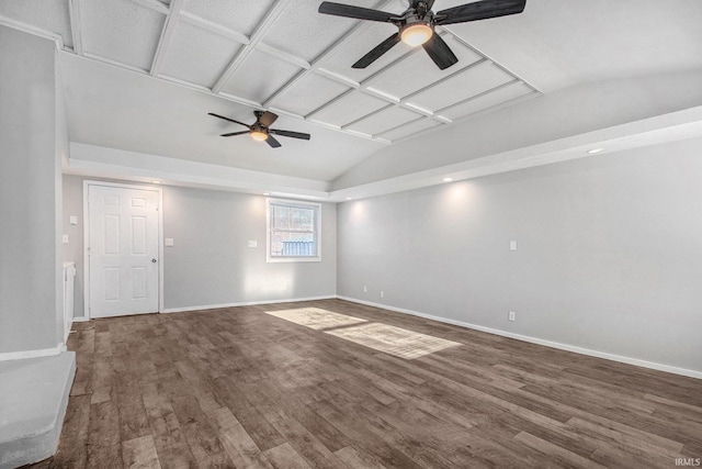 empty room featuring ceiling fan and dark hardwood / wood-style floors