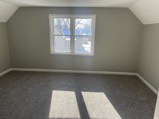 additional living space with lofted ceiling and carpet flooring