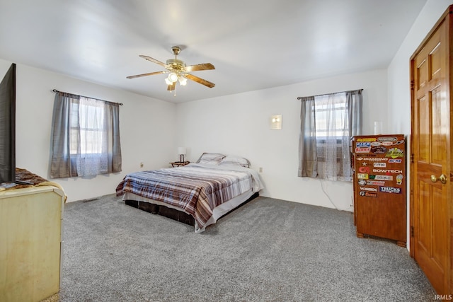 bedroom featuring carpet floors and ceiling fan