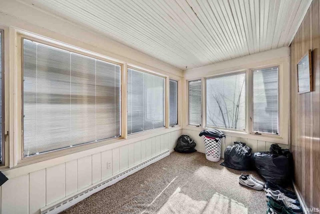 unfurnished sunroom featuring a healthy amount of sunlight and baseboard heating