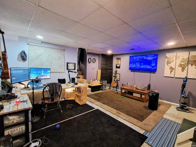 office featuring a paneled ceiling