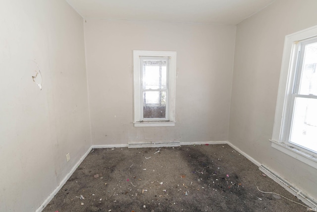 unfurnished room featuring a baseboard radiator