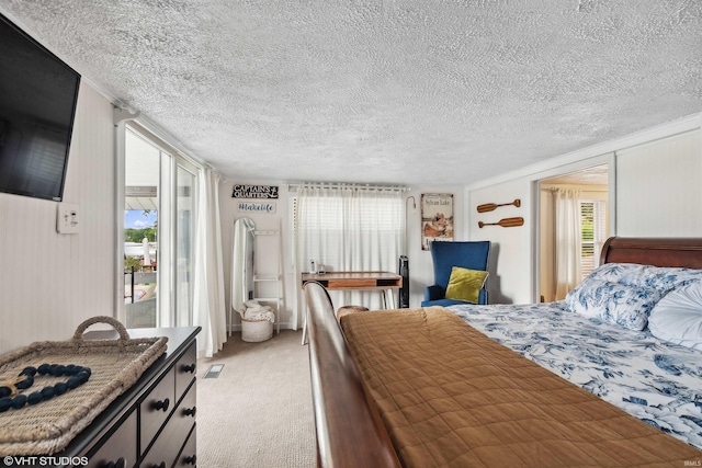 bedroom featuring light colored carpet