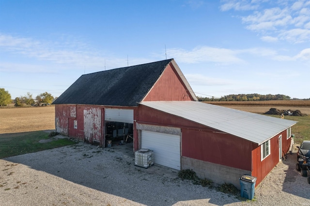 garage with a rural view