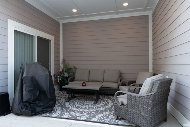 view of patio / terrace with an outdoor living space and area for grilling