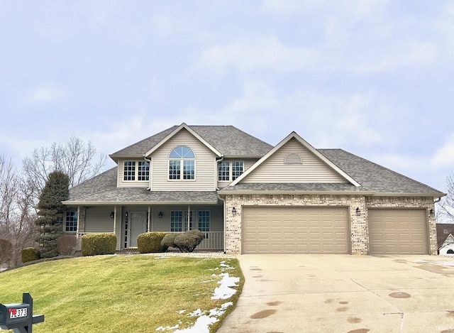 view of front of home featuring a front lawn and a garage