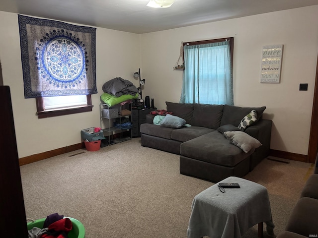 living room featuring carpet