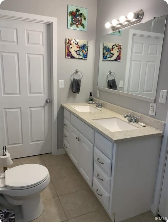 bathroom featuring toilet, tile patterned floors, and vanity