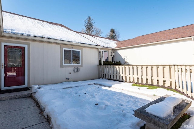 view of snow covered patio