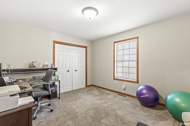 home office featuring light colored carpet