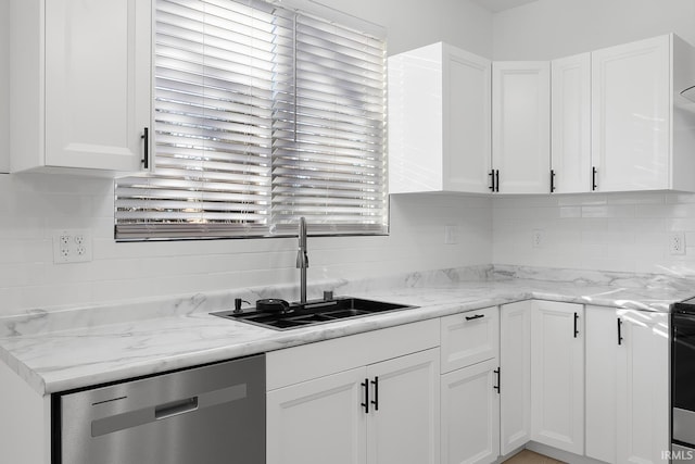 kitchen featuring white cabinetry, dishwasher, and sink