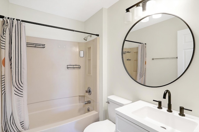 full bathroom featuring toilet, vanity, and shower / tub combo