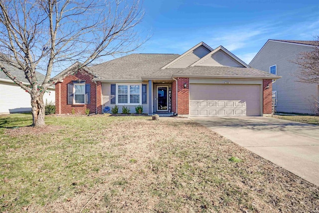 ranch-style house with a front lawn and a garage