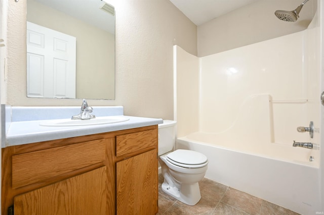 full bathroom with toilet, shower / bathtub combination, and vanity