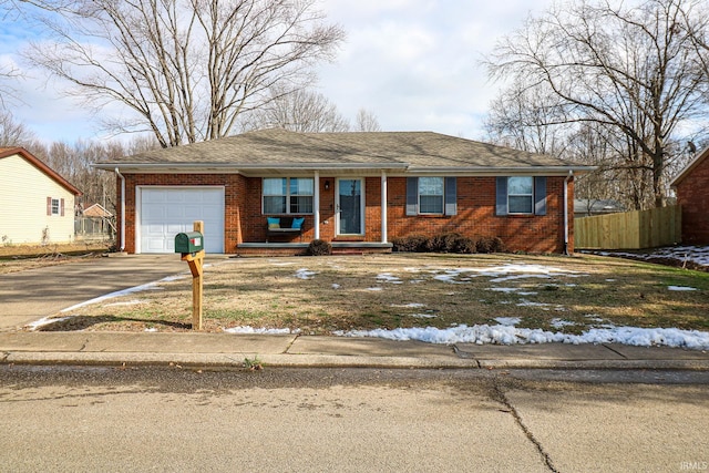 single story home with a garage