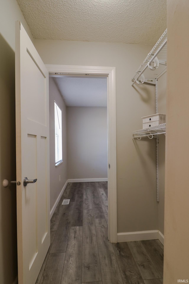 spacious closet featuring dark hardwood / wood-style flooring