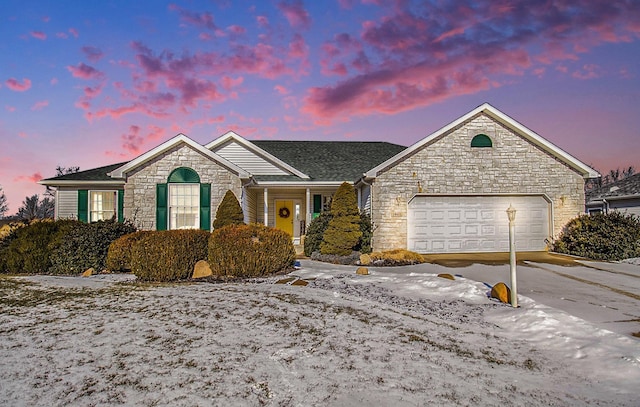 single story home with a garage