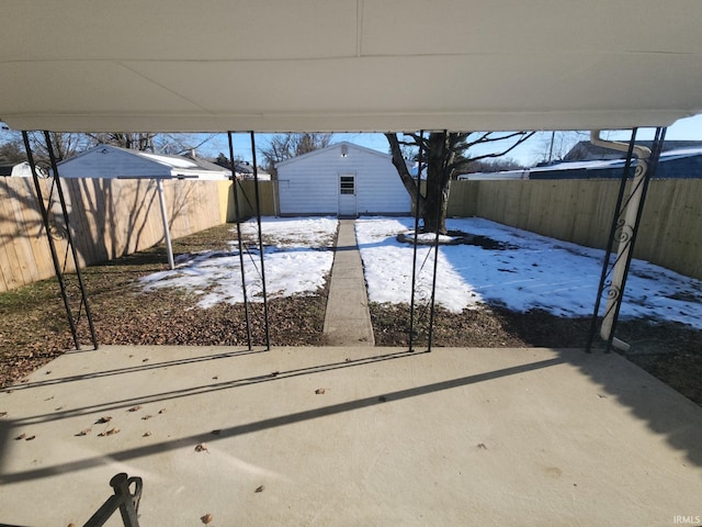 view of snow covered patio