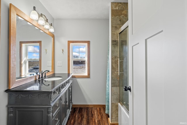 bathroom featuring wood-type flooring and vanity