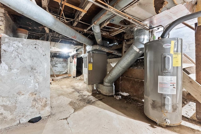 utility room featuring water heater and heating unit