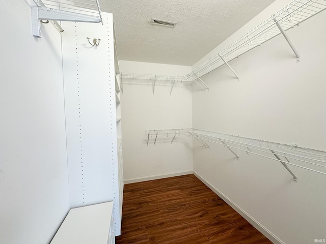 spacious closet featuring dark hardwood / wood-style floors