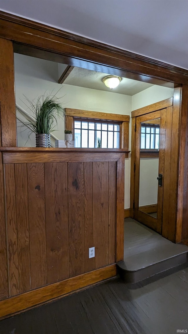 entryway with hardwood / wood-style floors