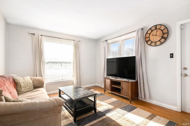 living room with hardwood / wood-style floors and a healthy amount of sunlight