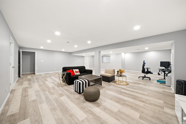 interior space with light hardwood / wood-style floors