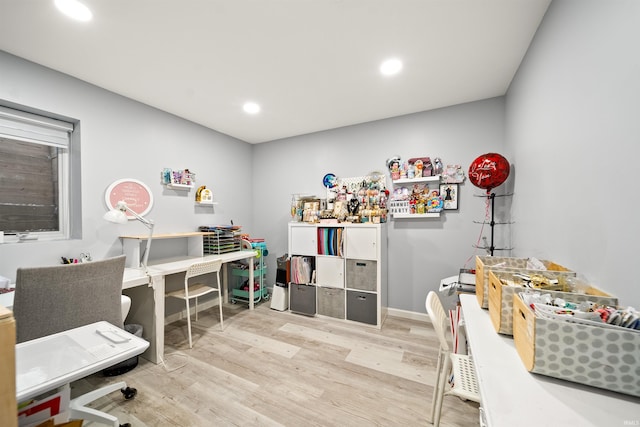 office area with light wood-type flooring