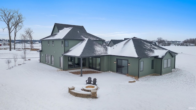 view of snow covered property