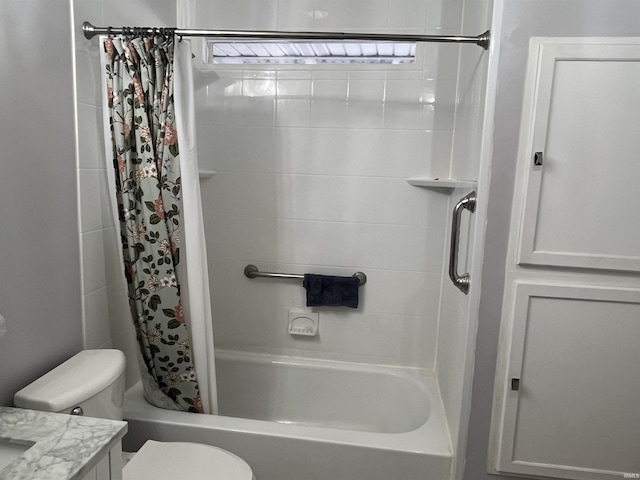 full bathroom with vanity, toilet, and shower / bath combo