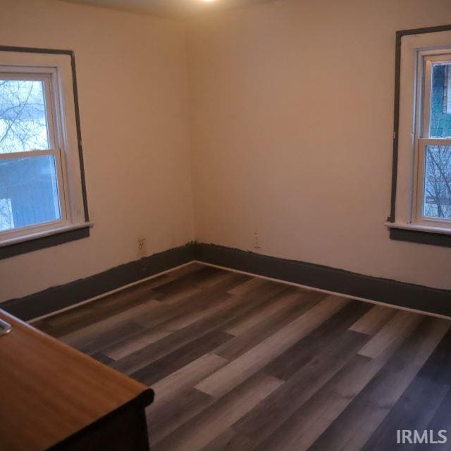 unfurnished room with dark wood-type flooring