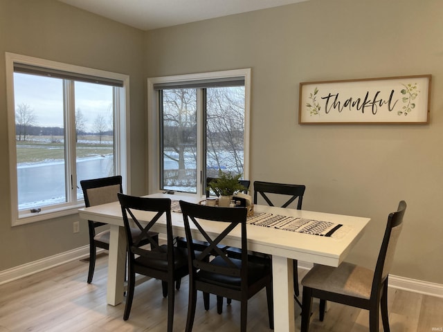 dining room featuring baseboards and light wood-style floors