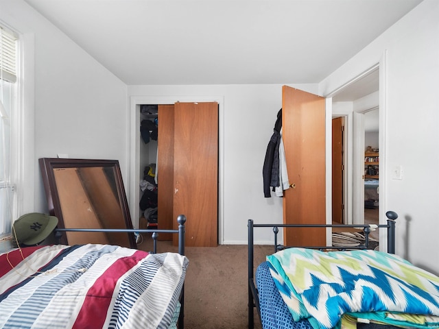 bedroom featuring a closet and carpet