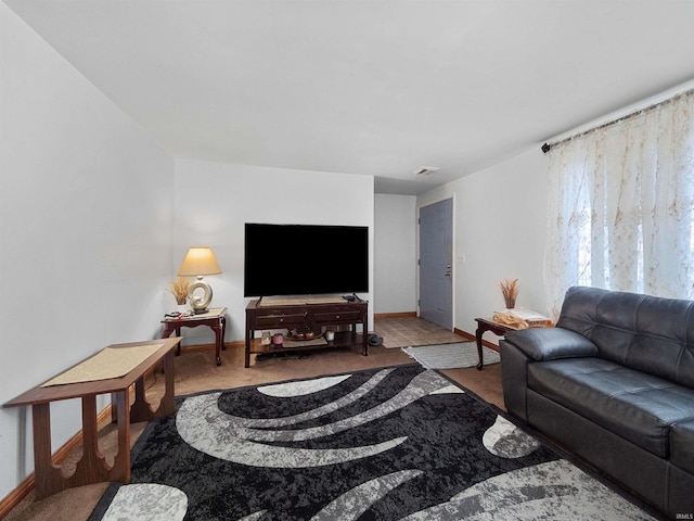 living room with carpet floors