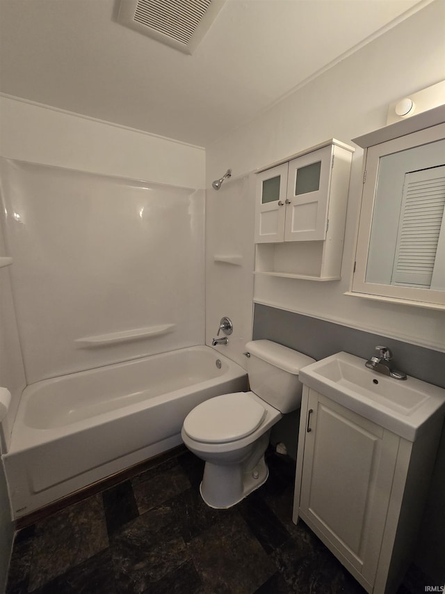 full bathroom with shower / bath combination, toilet, and vanity