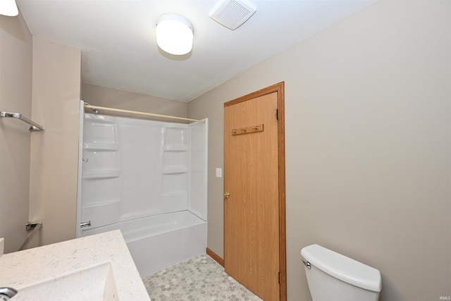 full bathroom with sink, toilet, and shower / washtub combination