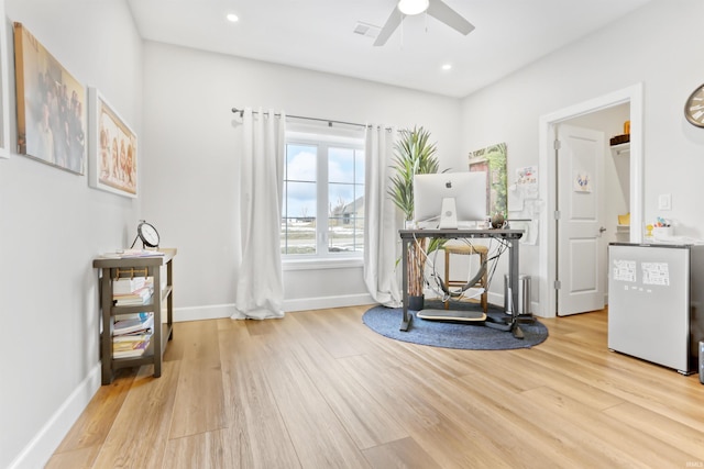 interior space featuring ceiling fan and light hardwood / wood-style flooring