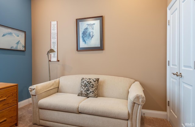 sitting room featuring carpet floors