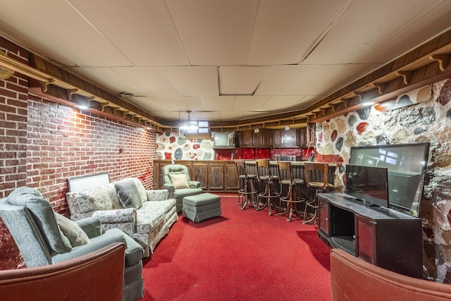 interior space with indoor bar and carpet flooring