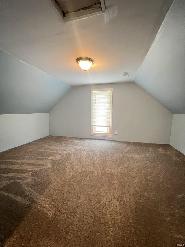 additional living space featuring carpet flooring and lofted ceiling