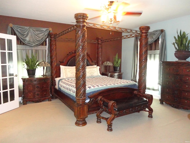 bedroom featuring carpet floors and ceiling fan